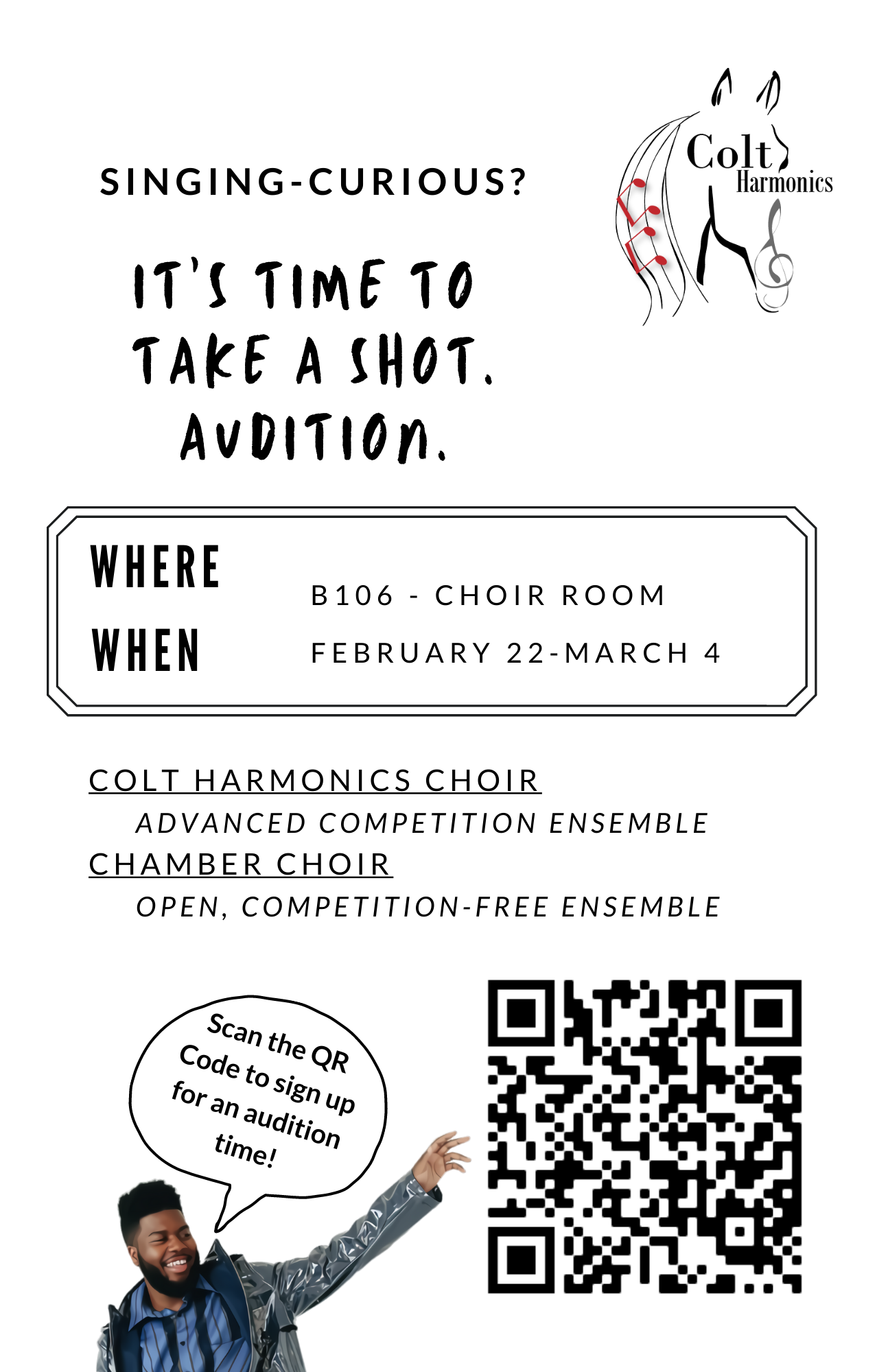 Image of Choir Audition Flyer; includes description of ensembles.